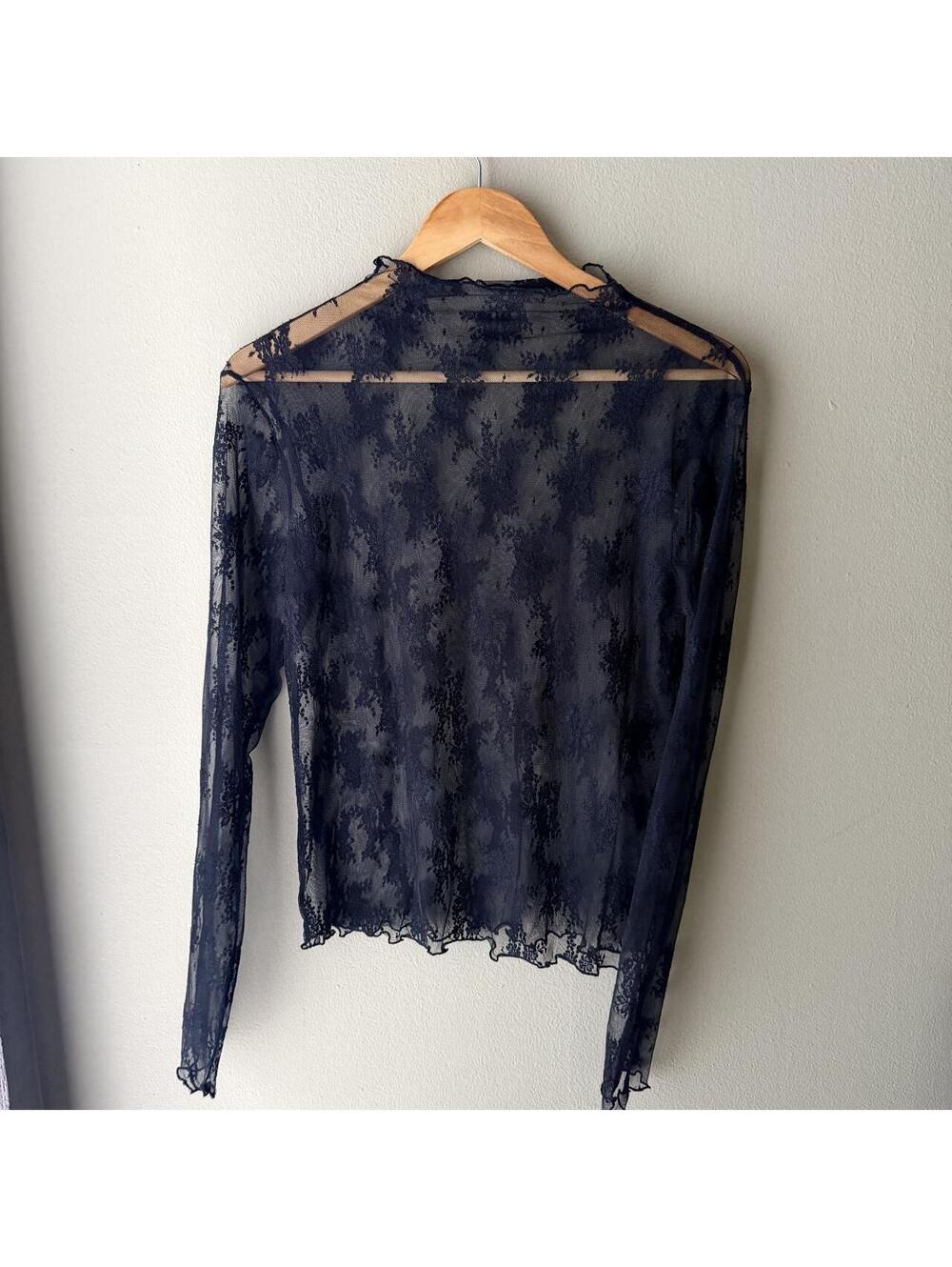 Black Sheer Floral Mesh Long Sleeve Top 🖤